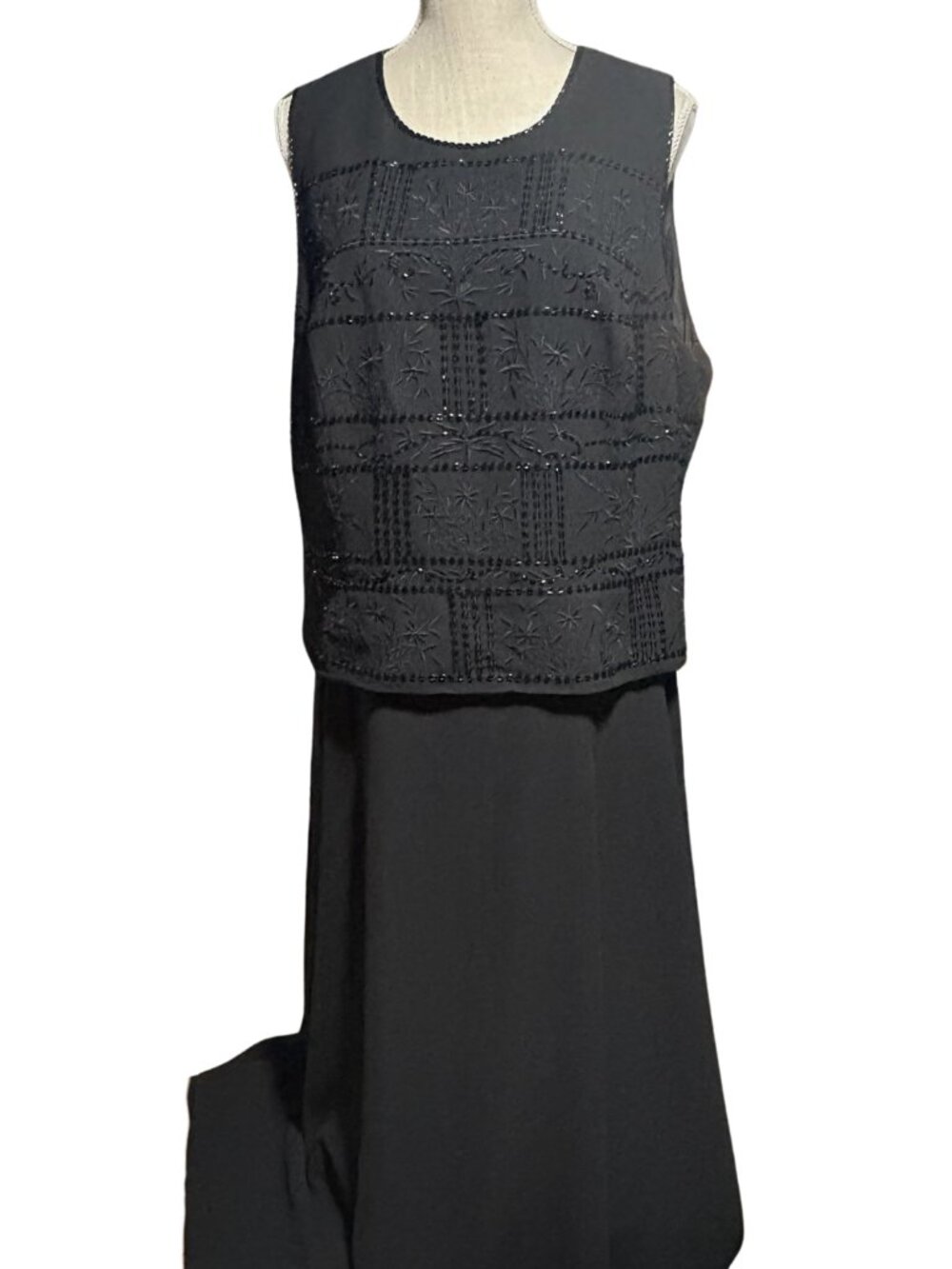 Karen Miller New York Dress Set Women 20 Black Beaded Embroidered Formal Maxi